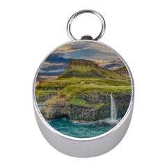 Coastline Waterfall Landscape Mini Silver Compasses