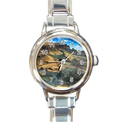 Nature Landscape Mountains Outdoor Round Italian Charm Watch by Celenk