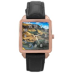 Nature Landscape Mountains Outdoor Rose Gold Leather Watch  by Celenk