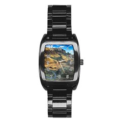 Nature Landscape Mountains Outdoor Stainless Steel Barrel Watch by Celenk