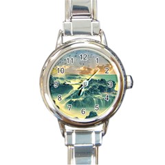 Coastline Sea Nature Sky Landscape Round Italian Charm Watch by Celenk