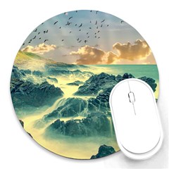 Coastline Sea Nature Sky Landscape Round Mousepads by Celenk