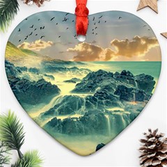 Coastline Sea Nature Sky Landscape Ornament (heart) by Celenk