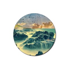 Coastline Sea Nature Sky Landscape Rubber Coaster (round)  by Celenk