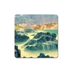 Coastline Sea Nature Sky Landscape Square Magnet by Celenk