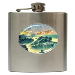 Coastline Sea Nature Sky Landscape Hip Flask (6 Oz) by Celenk