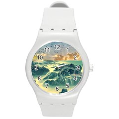 Coastline Sea Nature Sky Landscape Round Plastic Sport Watch (m) by Celenk