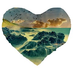 Coastline Sea Nature Sky Landscape Large 19  Premium Heart Shape Cushions by Celenk