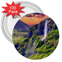 Waterfall Landscape Nature Scenic 3  Buttons (100 Pack)  by Celenk