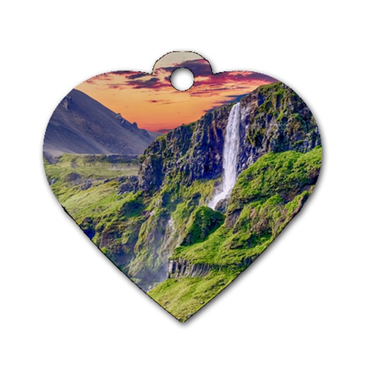 Waterfall Landscape Nature Scenic Dog Tag Heart (Two Sides)