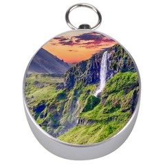 Waterfall Landscape Nature Scenic Silver Compasses by Celenk