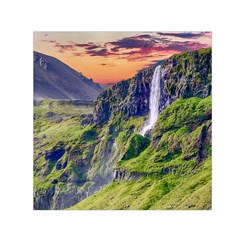 Waterfall Landscape Nature Scenic Small Satin Scarf (square) by Celenk