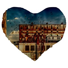 Ruin Abandoned Building Urban Large 19  Premium Heart Shape Cushions by Celenk