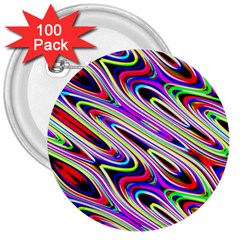 Multi Color Wave Abstract Pattern 3  Buttons (100 Pack)  by Celenk