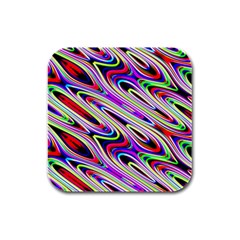 Multi Color Wave Abstract Pattern Rubber Square Coaster (4 Pack)  by Celenk