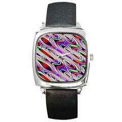 Multi Color Wave Abstract Pattern Square Metal Watch by Celenk