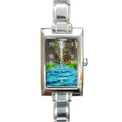 River Forest Landscape Nature Rectangle Italian Charm Watch by Celenk