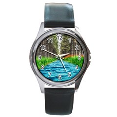 River Forest Landscape Nature Round Metal Watch by Celenk