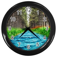 River Forest Landscape Nature Wall Clocks (black) by Celenk