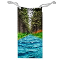 River Forest Landscape Nature Jewelry Bag by Celenk