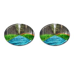 River Forest Landscape Nature Cufflinks (oval) by Celenk