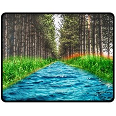 River Forest Landscape Nature Fleece Blanket (medium)  by Celenk