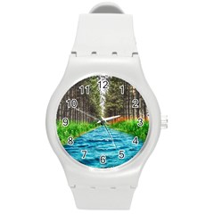 River Forest Landscape Nature Round Plastic Sport Watch (m) by Celenk