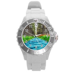 River Forest Landscape Nature Round Plastic Sport Watch (l) by Celenk