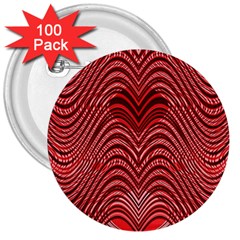 Red Wave Pattern 3  Buttons (100 Pack)  by Celenk