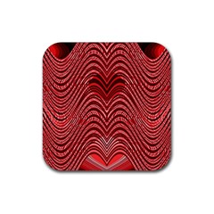 Red Wave Pattern Rubber Coaster (square)  by Celenk