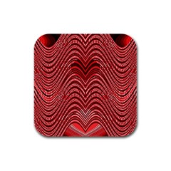 Red Wave Pattern Rubber Square Coaster (4 Pack)  by Celenk