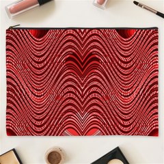 Red Wave Pattern Cosmetic Bag (xxxl)  by Celenk