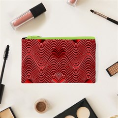 Red Wave Pattern Cosmetic Bag (xs) by Celenk