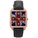 Union Jack Flag Uk Patriotic Rose Gold Leather Watch  Front