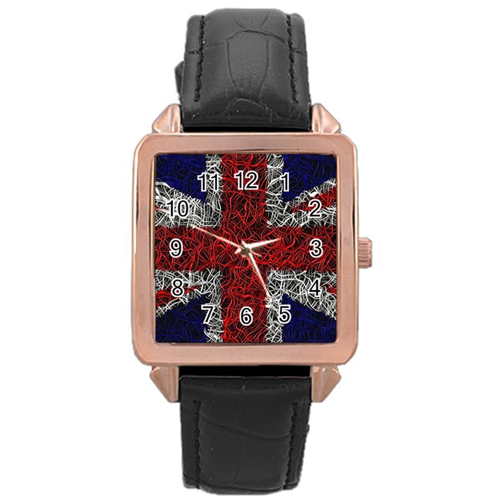 Union Jack Flag Uk Patriotic Rose Gold Leather Watch 