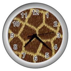 Background Texture Giraffe Wall Clocks (silver)  by Celenk