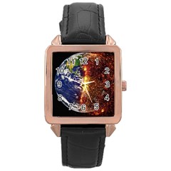 Climate Change Global Warming Rose Gold Leather Watch  by Celenk