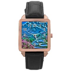 Pathway Nature Landscape Outdoor Rose Gold Leather Watch  by Celenk