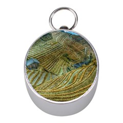 Rice Field China Asia Rice Rural Mini Silver Compasses by Celenk