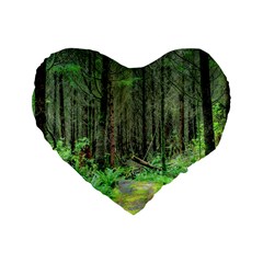 Forest Woods Nature Landscape Tree Standard 16  Premium Flano Heart Shape Cushions by Celenk