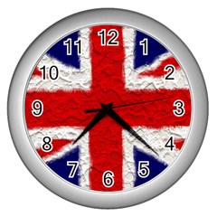 Union Jack Flag National Country Wall Clocks (silver)  by Celenk