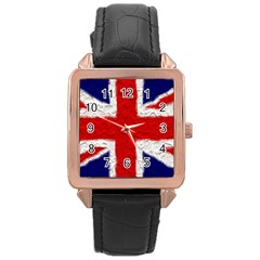 Union Jack Flag National Country Rose Gold Leather Watch  by Celenk