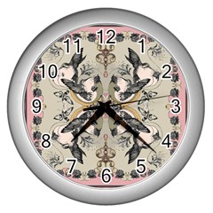 Vintage Birds Wall Clocks (silver)  by Celenk