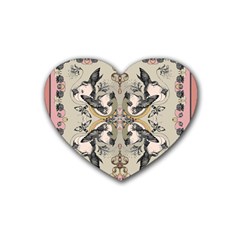 Vintage Birds Rubber Coaster (heart)  by Celenk