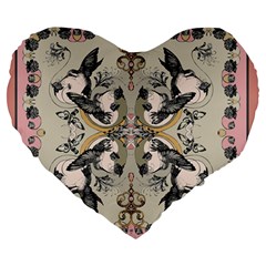 Vintage Birds Large 19  Premium Heart Shape Cushions by Celenk