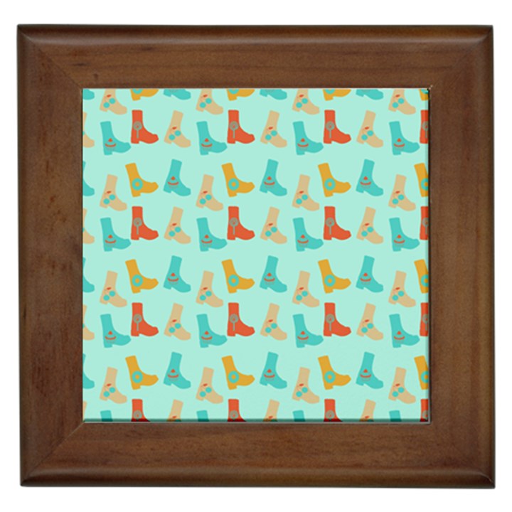 Blue Orange Boots Framed Tiles