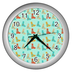 Blue Orange Boots Wall Clocks (silver)  by snowwhitegirl