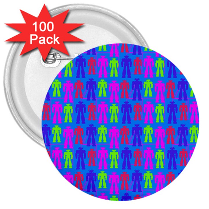 Neon Robot 3  Buttons (100 pack) 