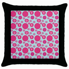 Blue Retro Dots Throw Pillow Case (black) by snowwhitegirl