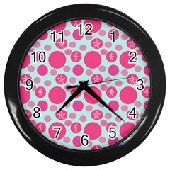 Blue Retro Dots Wall Clocks (black) by snowwhitegirl